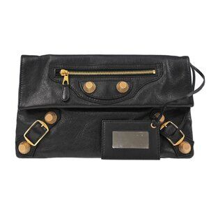 Balenciaga Black Leather Envelope Clutch Bag